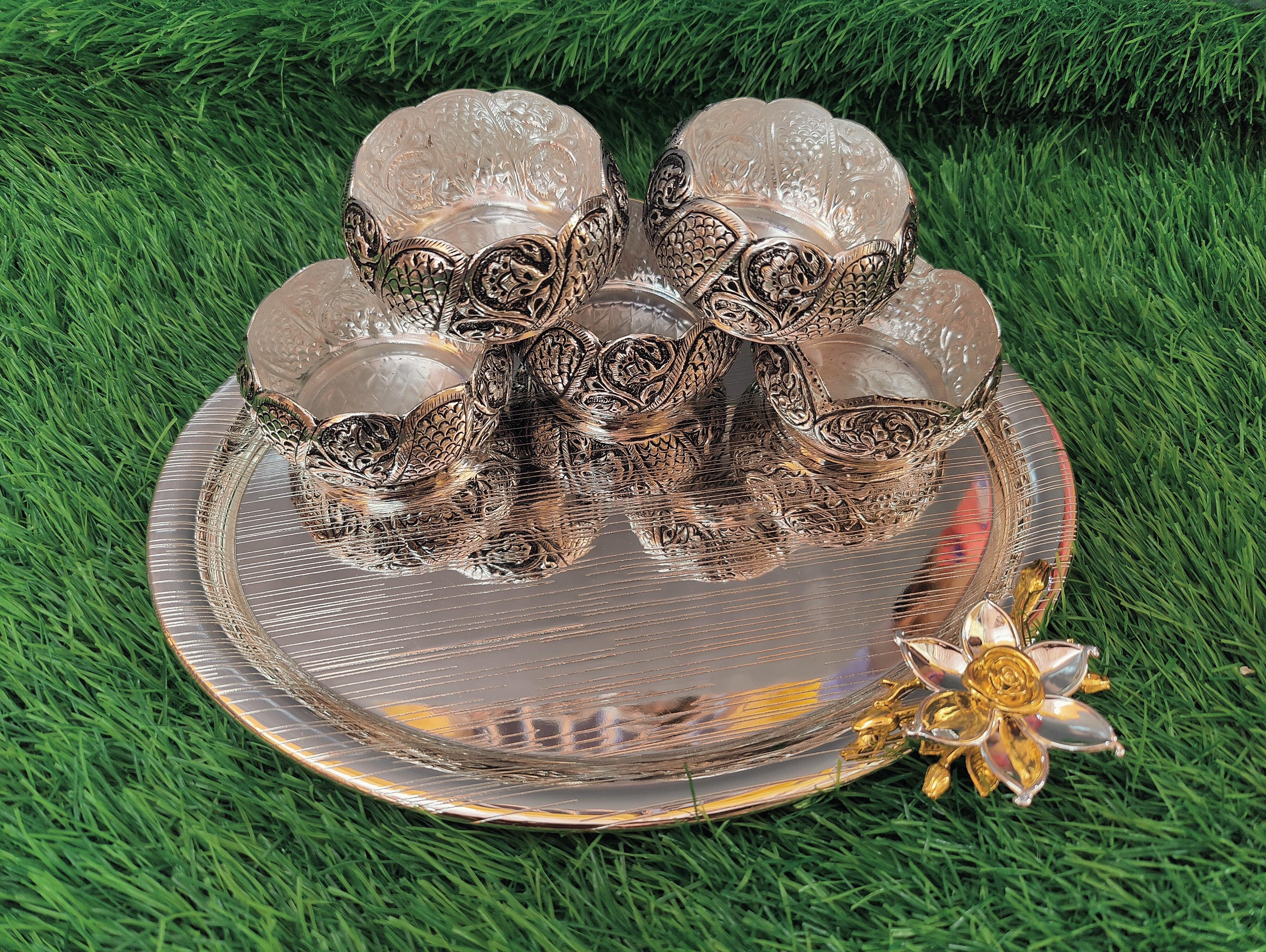 GS Imported tray with Antique Kum Kum bowls combo