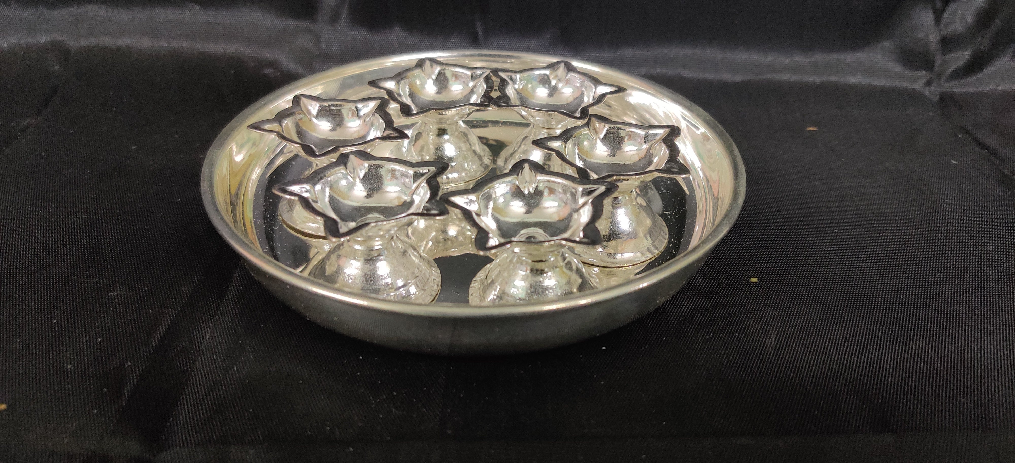 German Silver Plate With Diyas 6 Pc's
