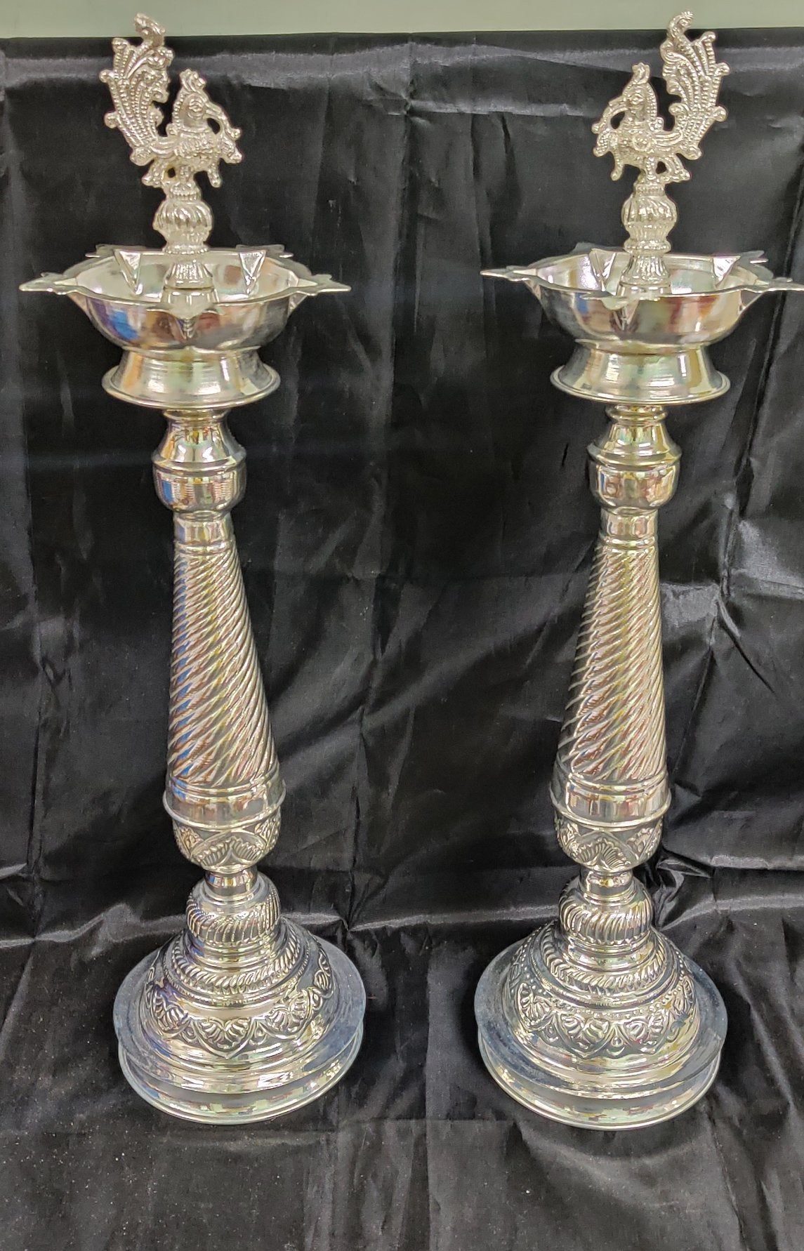 18" German Silver German Silver Deepam Pair