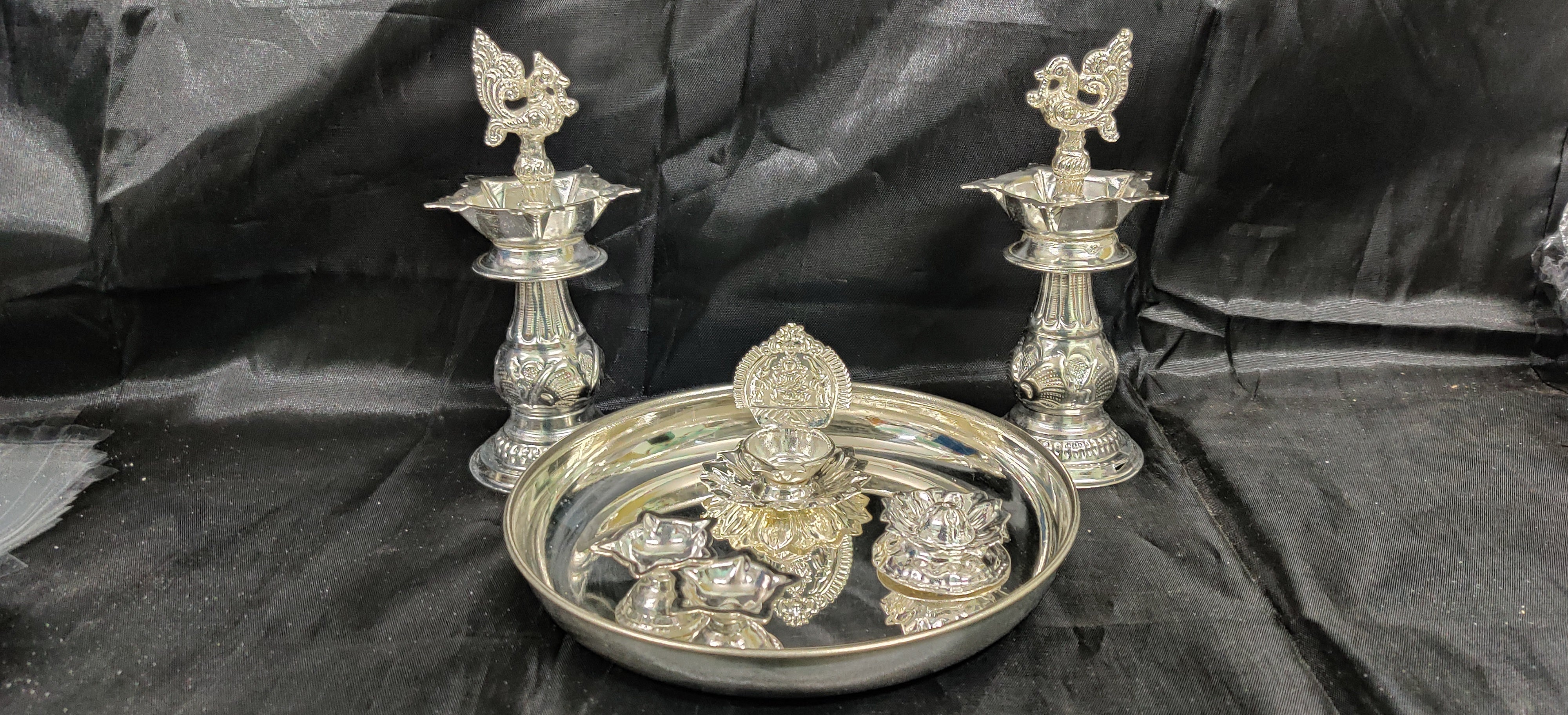 German Silver Pooja Thali With 6" Fancy Diya
