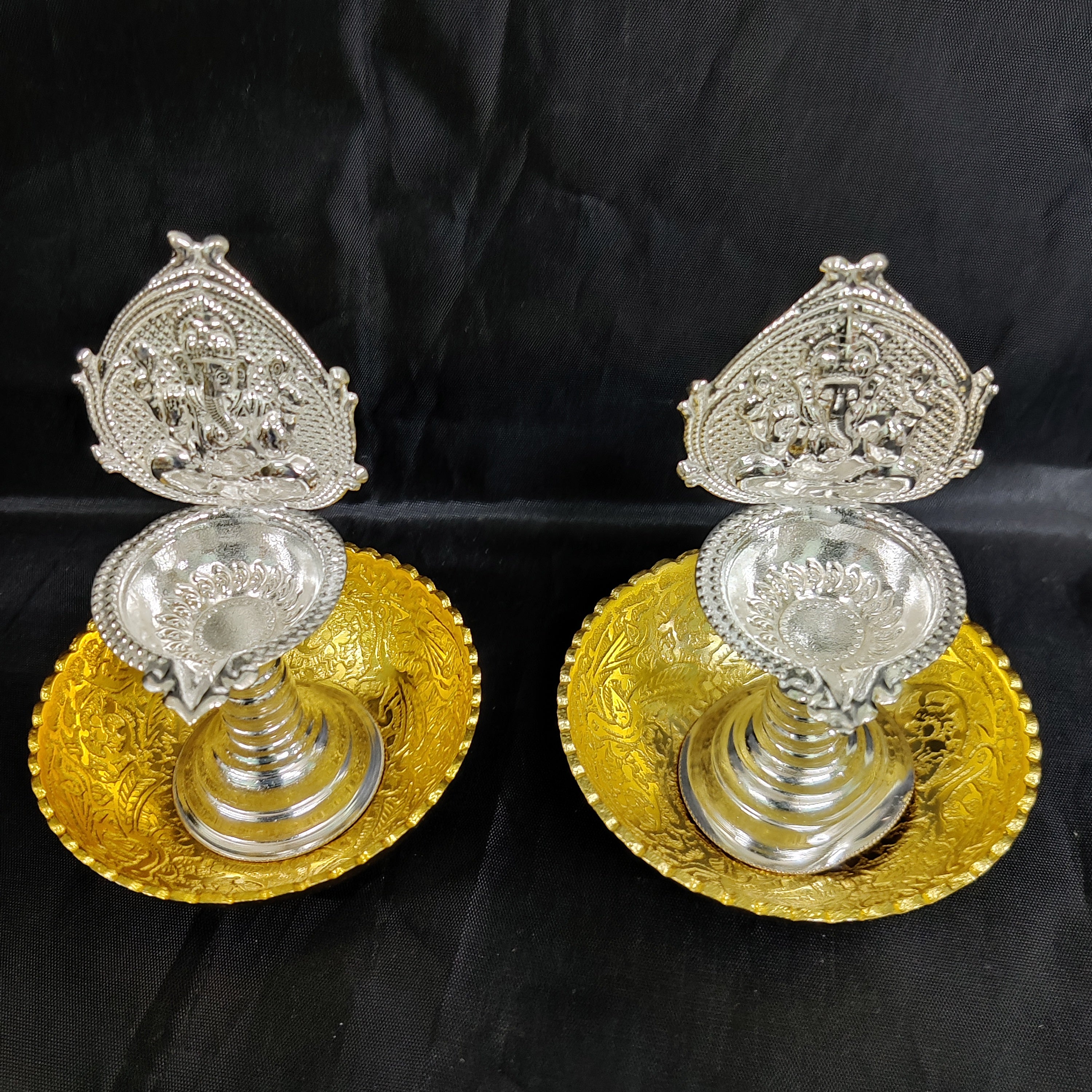 German Silver Ganesh Diya With 3" Bowls