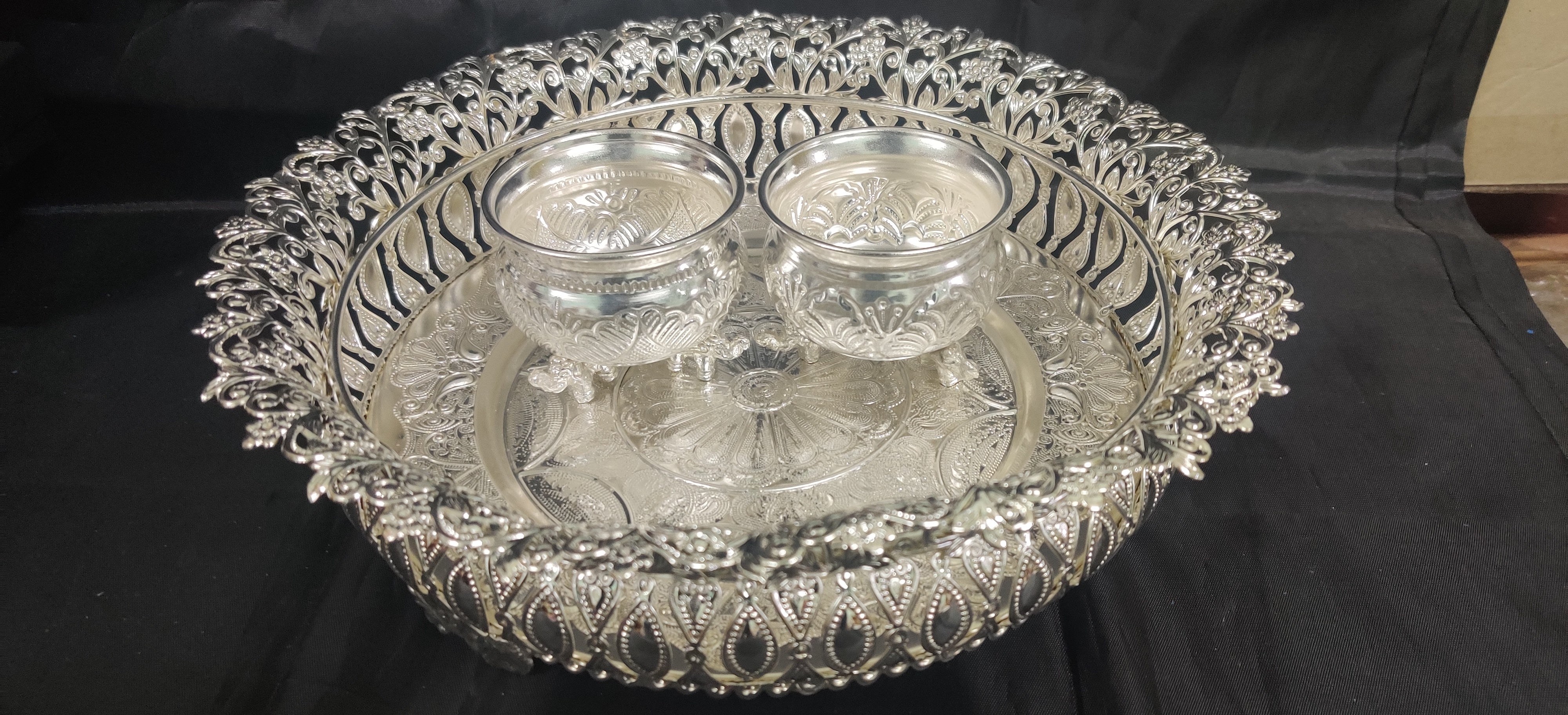 Imported German Silver Tray 12" With Elephant Legs Bowls