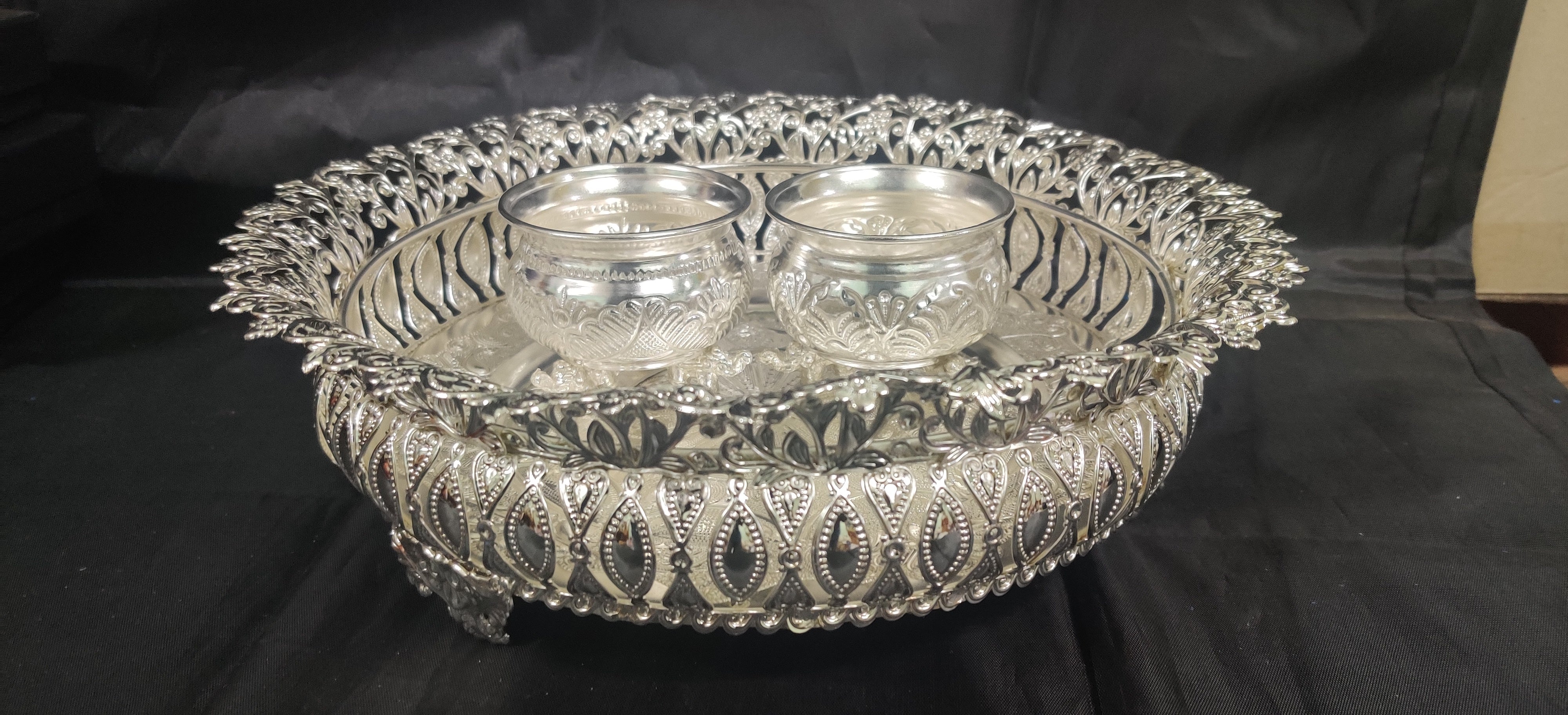 Imported German Silver Tray 12" With Elephant Legs Bowls