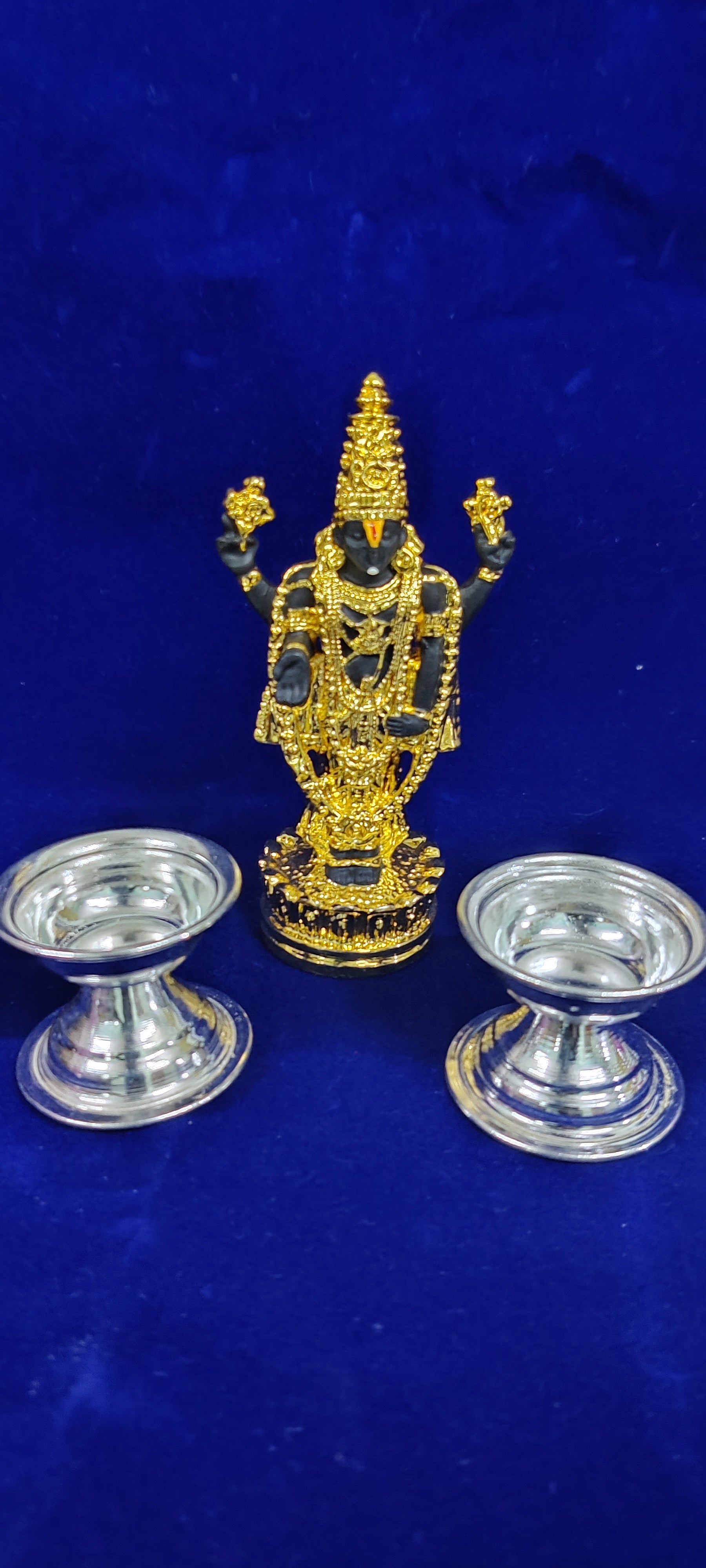 Balaji Idol+ German Silver Nanda Deepam Pair 5"
