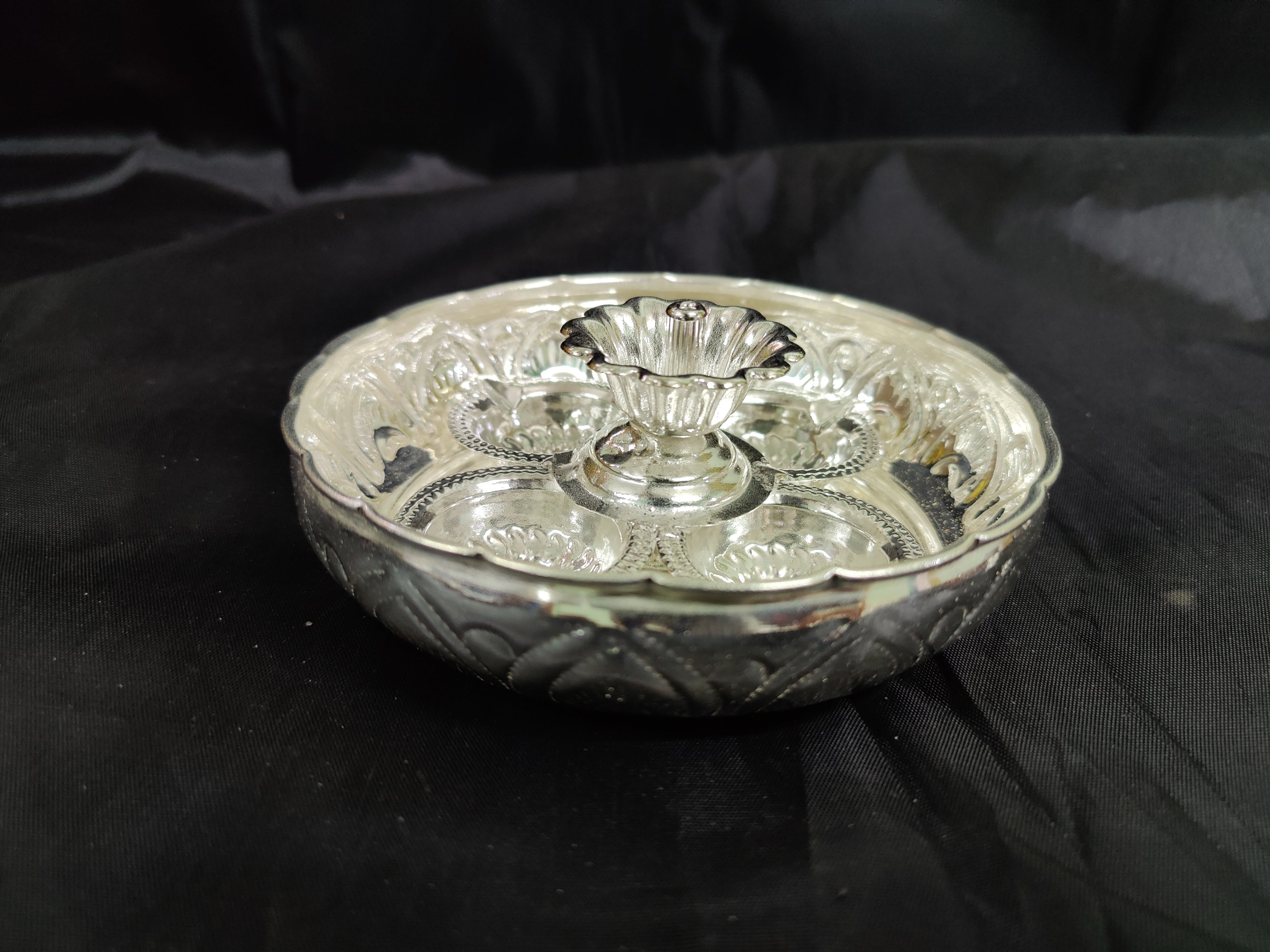 German Silver Plate With Pancha Devdas Diya