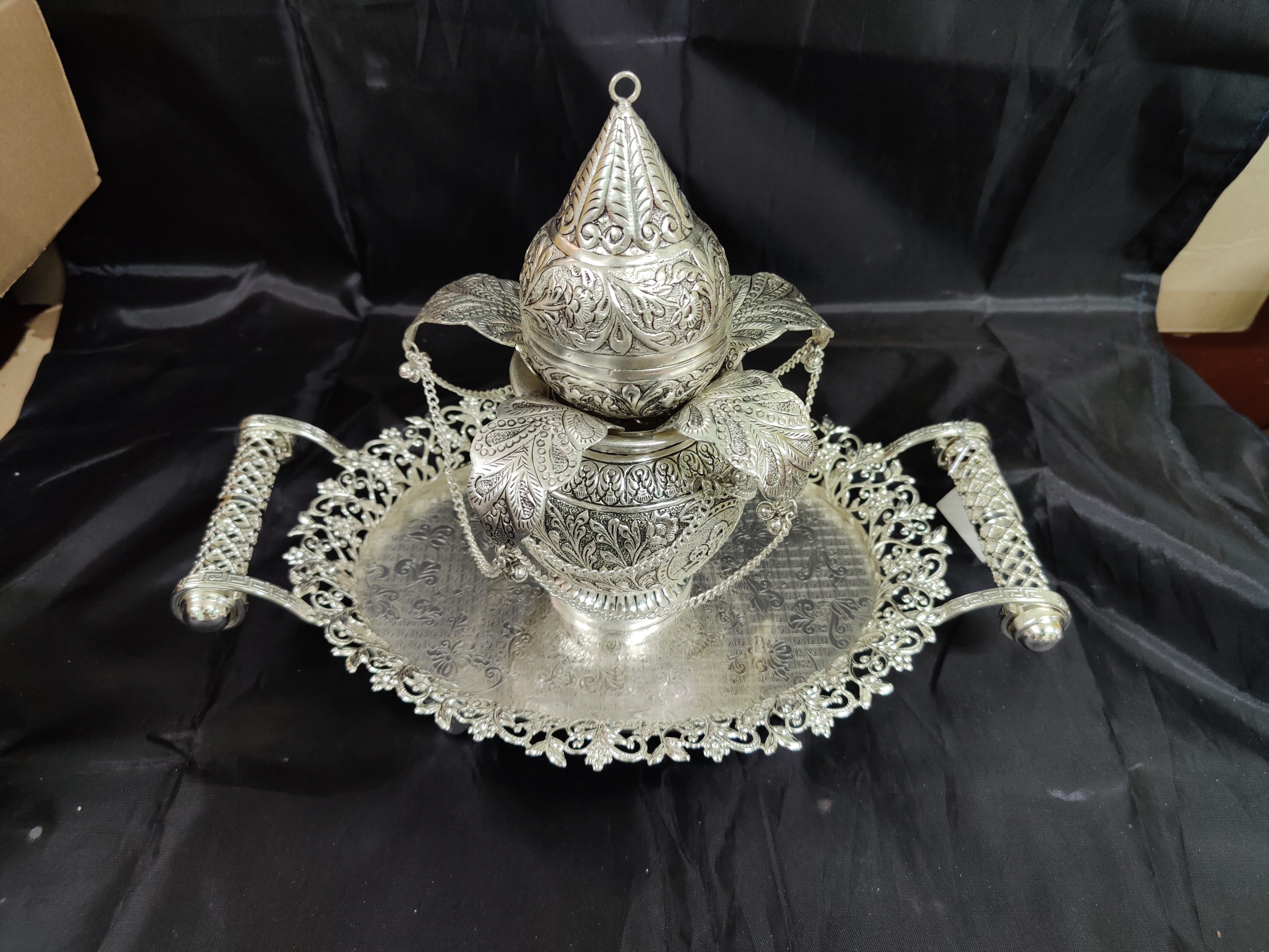 German Silver Imported Tray With Antique German Silver Kalsha
