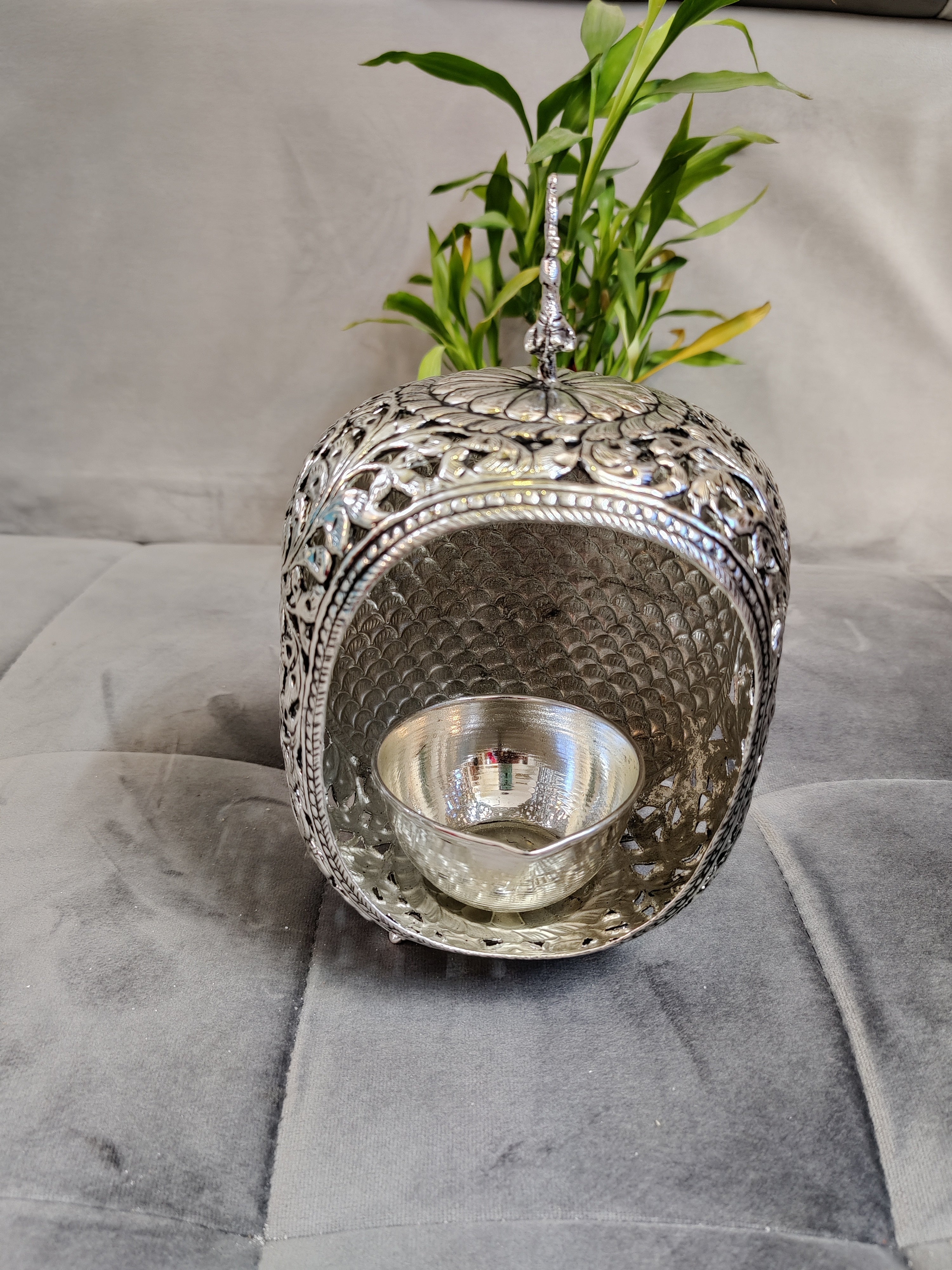 Antique German Silver Akhanda Diya Big Each