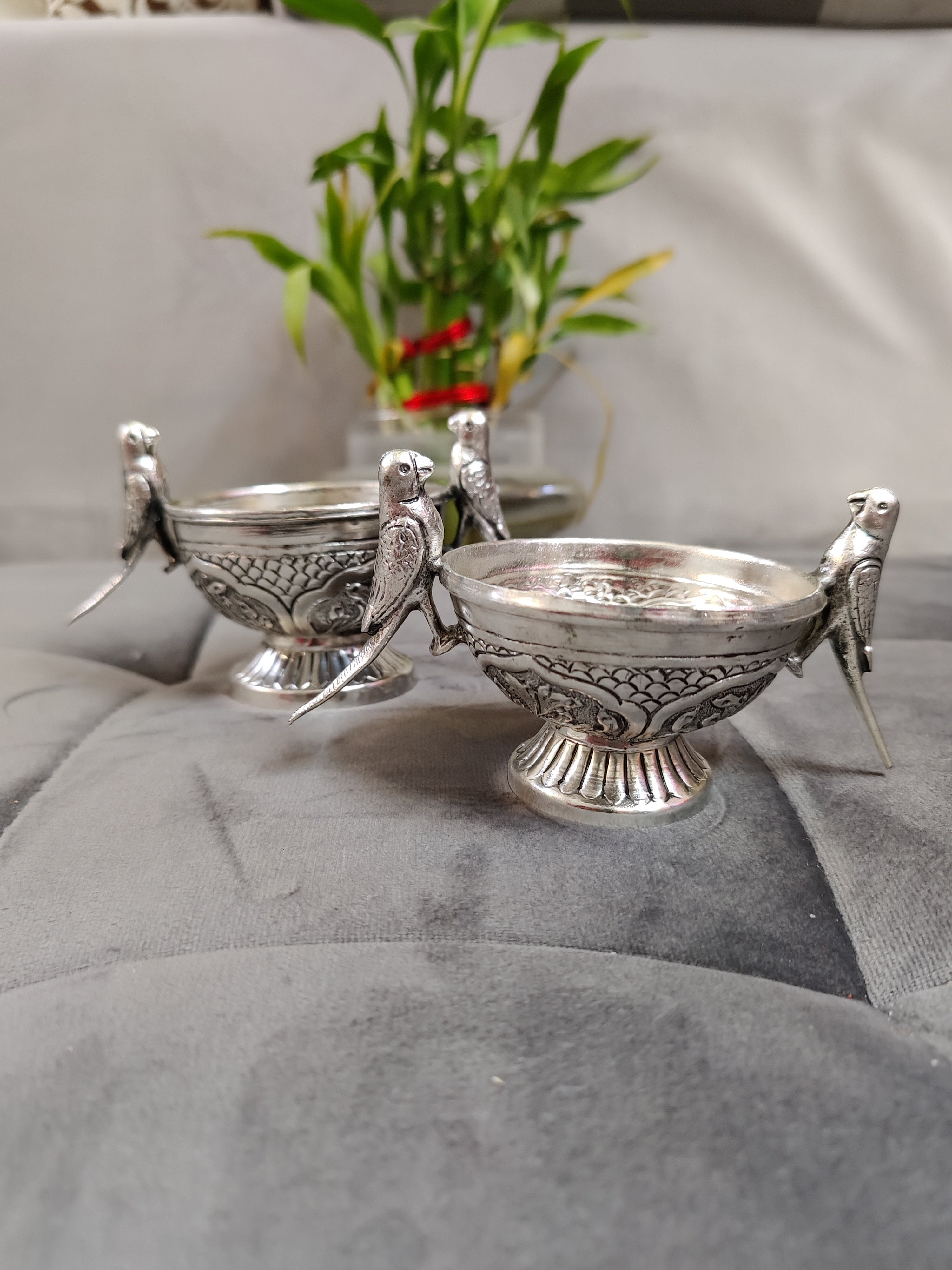 Antique German Silver Parrot Bowl Pair 3"