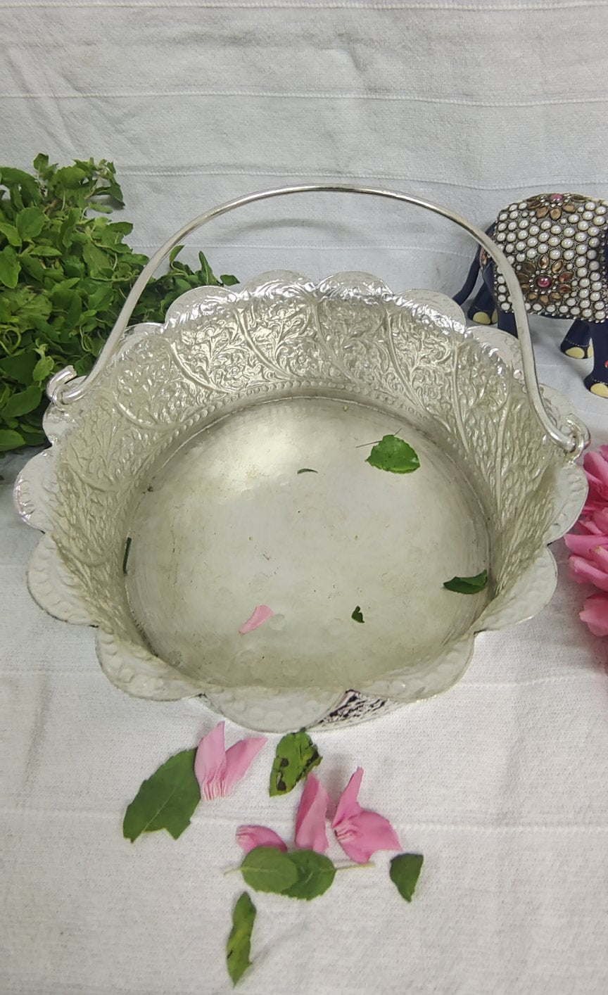 Antique German Silver Flower Basket 8"