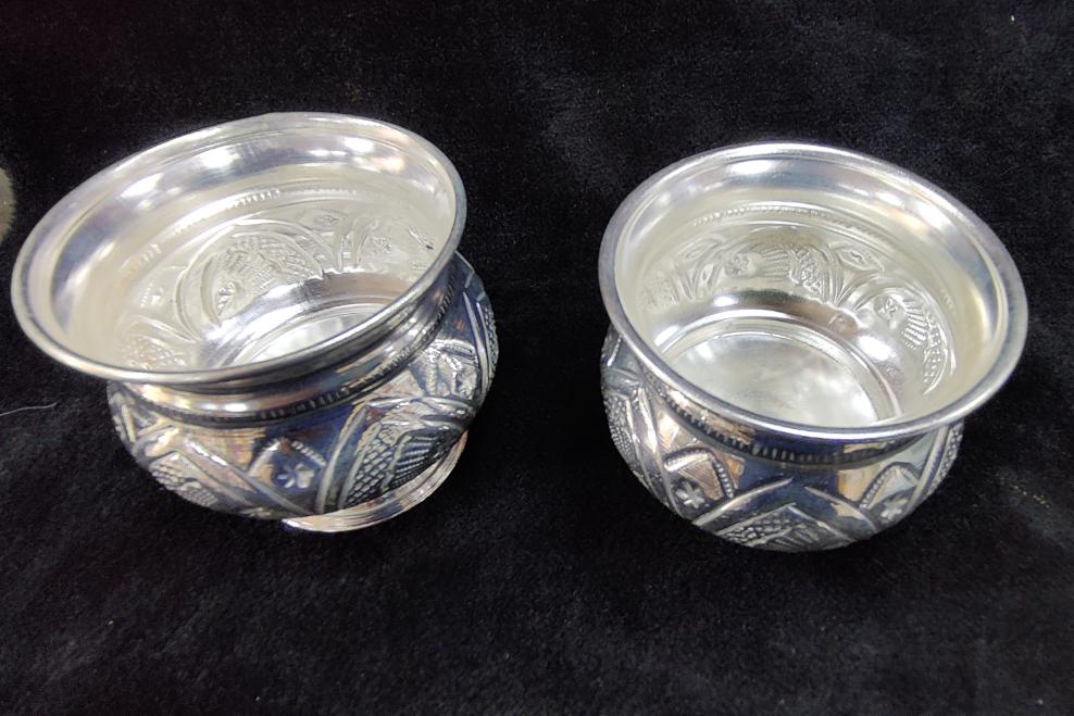 German Silver Kum Kum Bowls 3" Pair