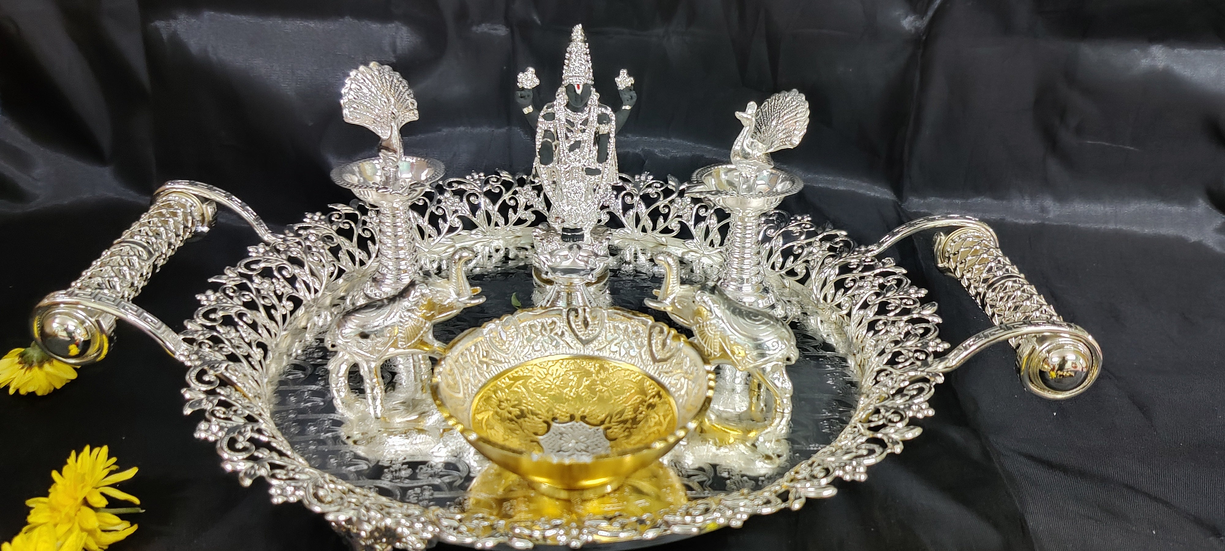 Imported German Silver Tray With Balaji Set