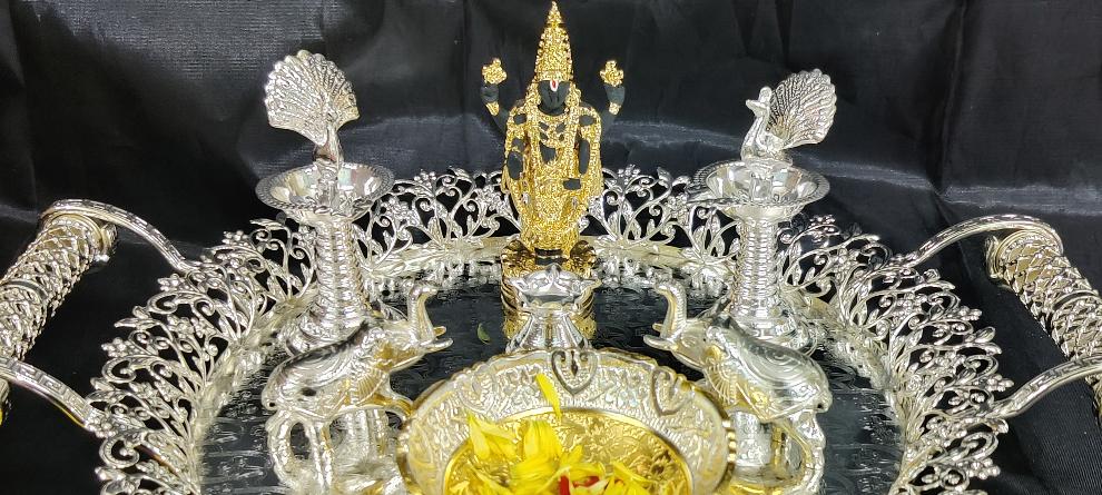 Imported German Silver Tray With Balaji Set