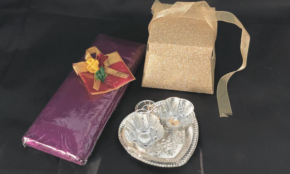 German Silver Heart 3" Kumkum Platter Combo