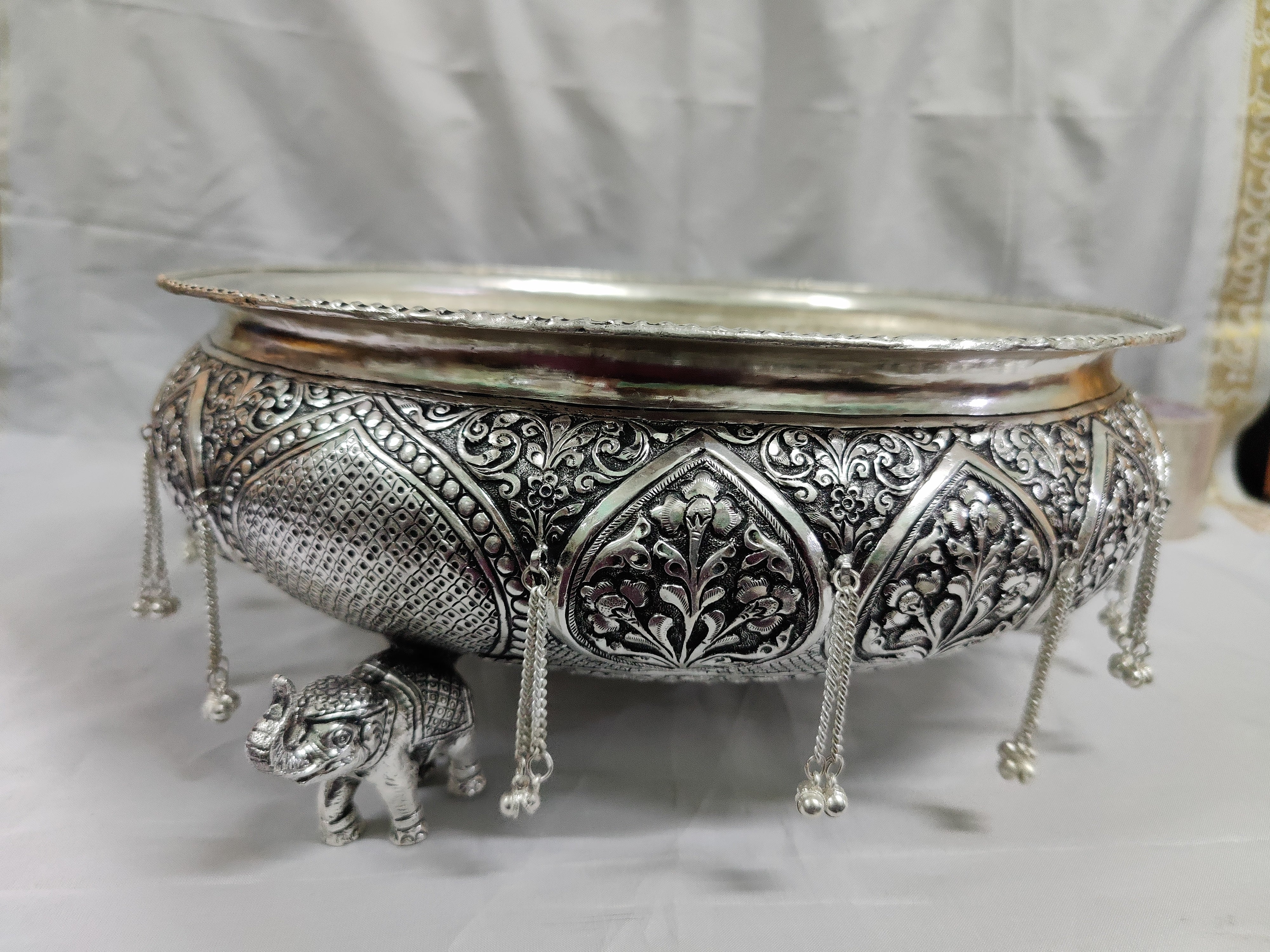 Antique German Silver Elephant Leg Urli 15"