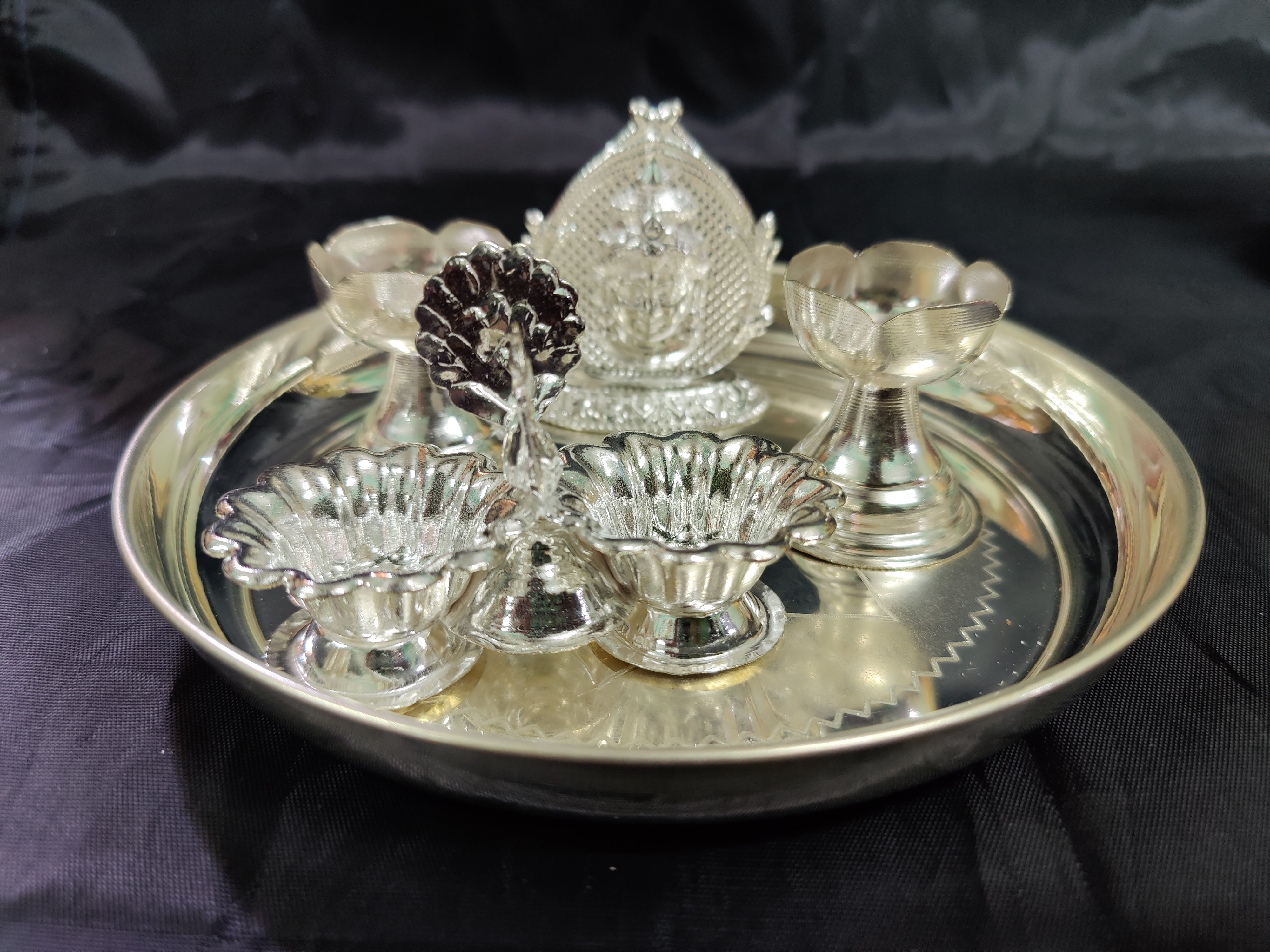 German Silver Harthi Set With Lakshmi Agarbatti Stand
