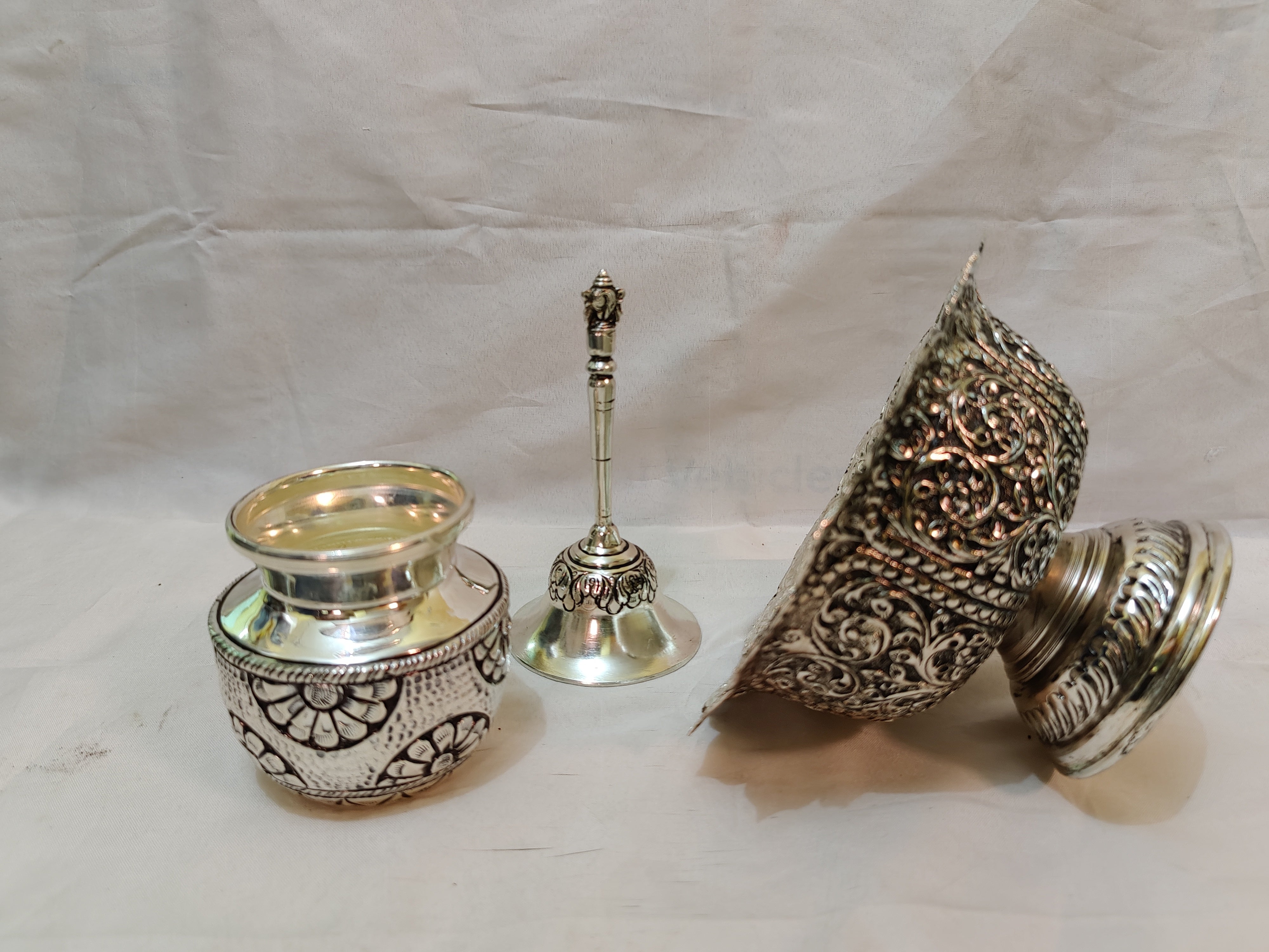 Antique German Silver Fruit Bowl With Kalsha & Bell