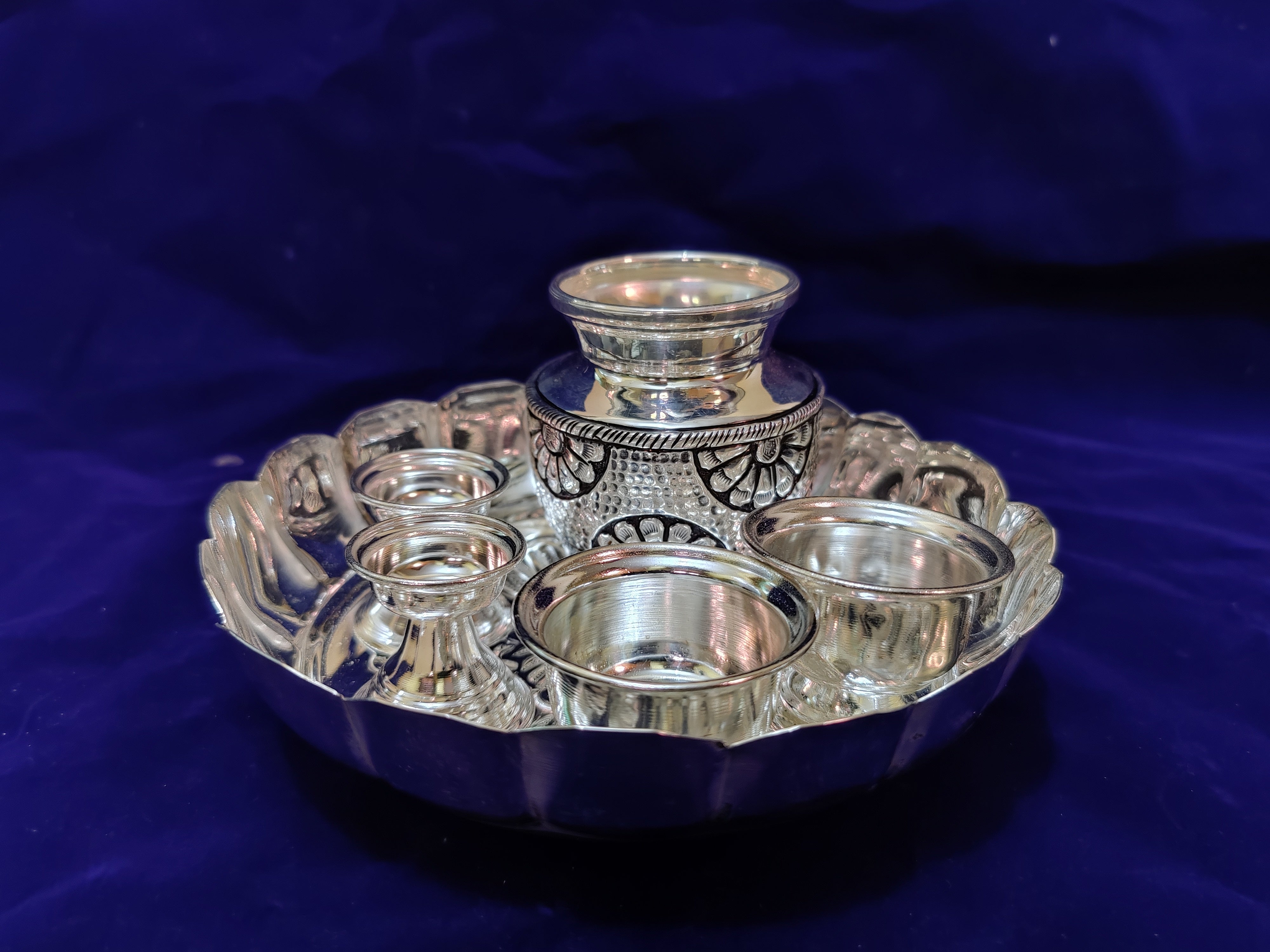 German Silver Antique Kalsha Pooja Set