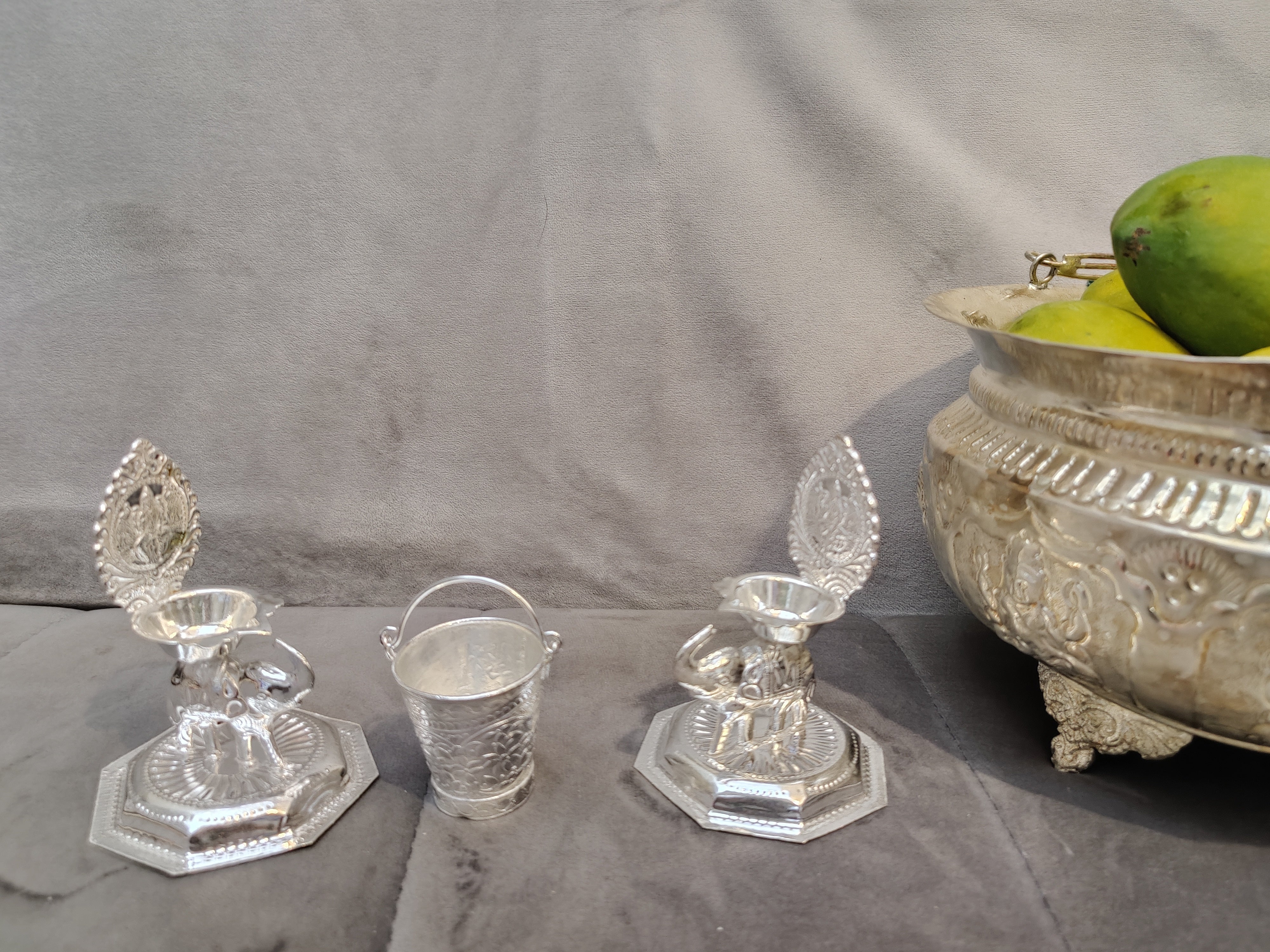 German Silver Gajalakshmi Diya 5" With Bucket