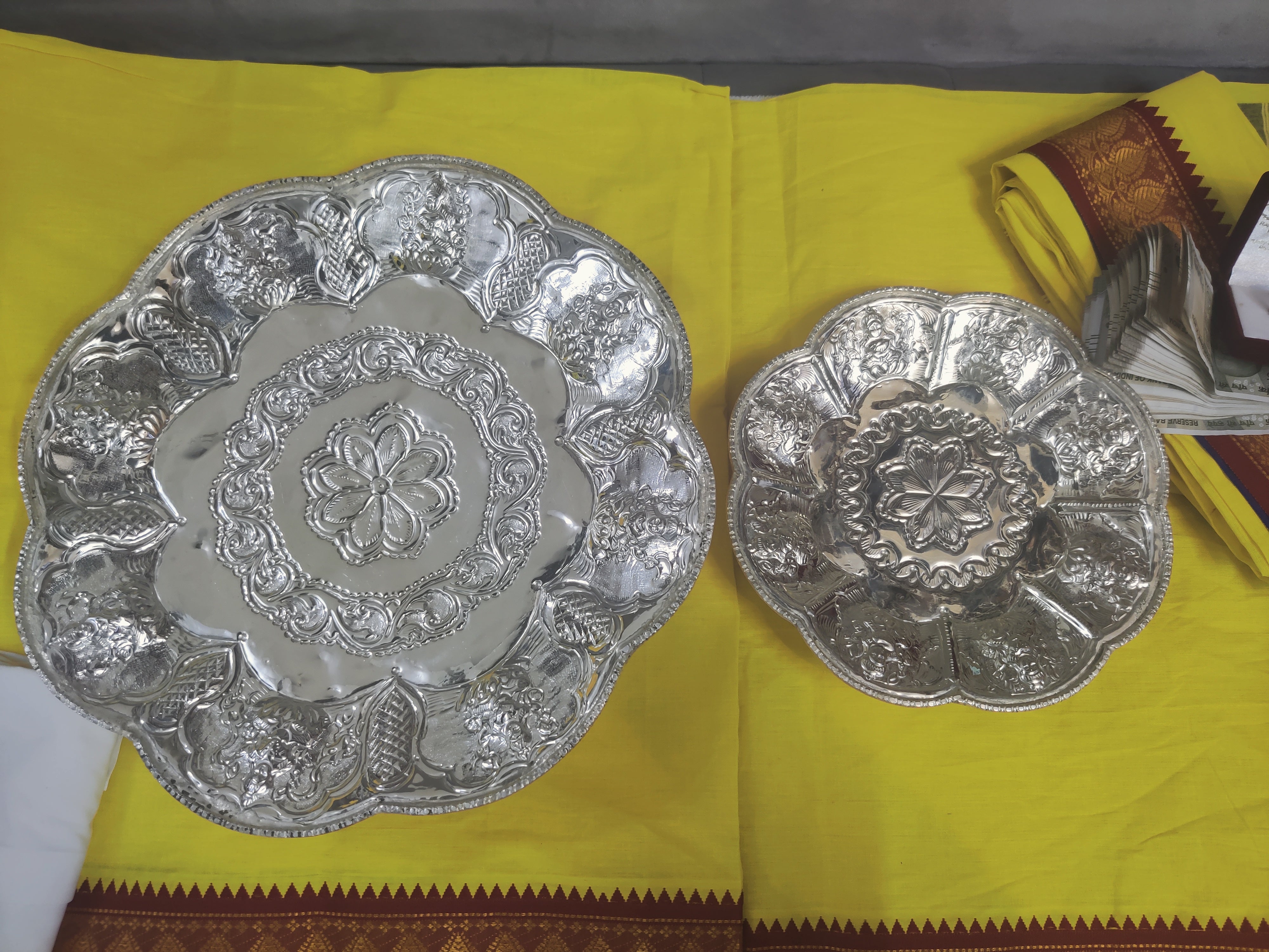 German Silver Astalakshmi Design Wedding Trays Combo(15"+10")