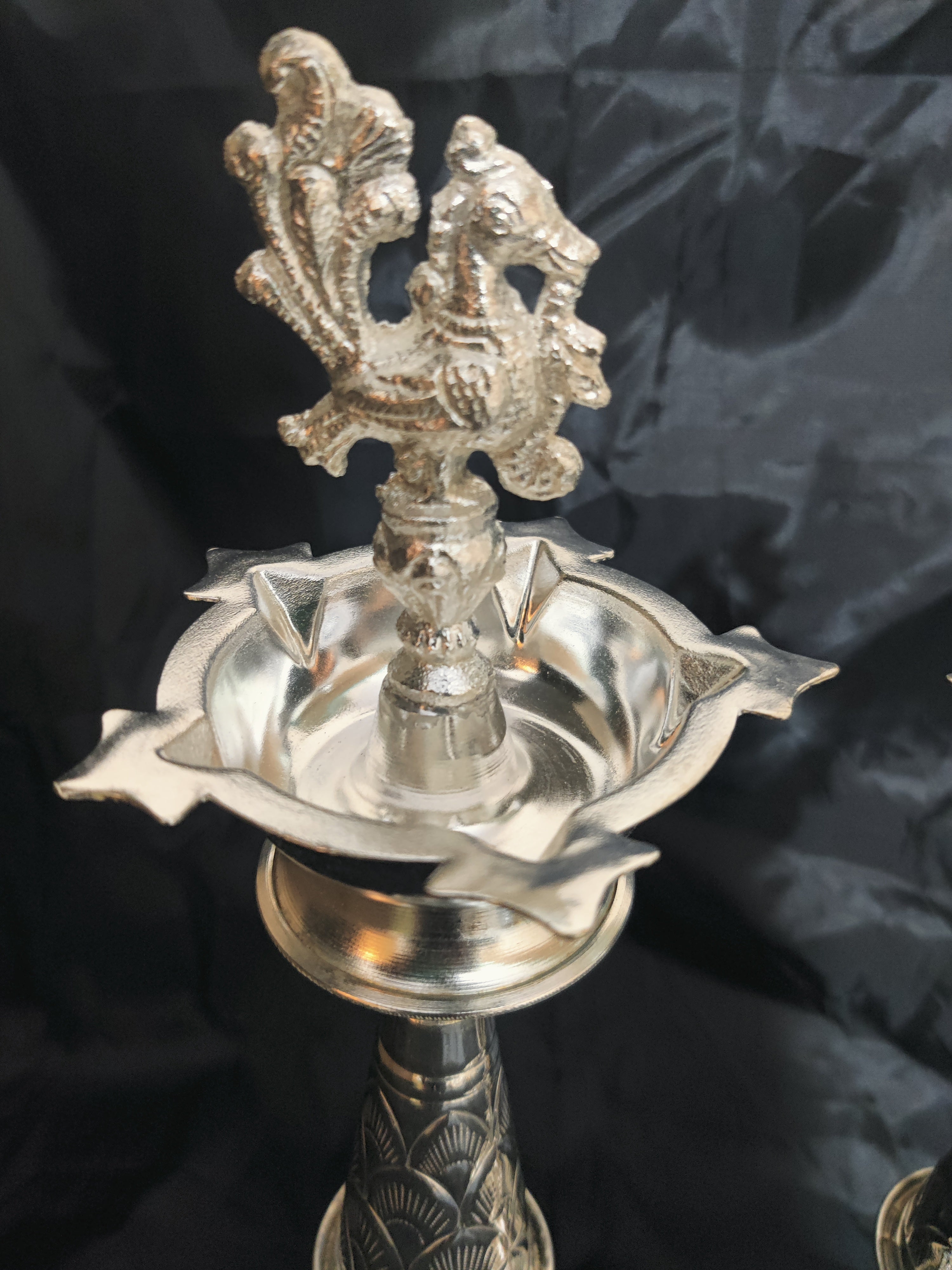 German Silver Fancy Design Diya Pair 14"