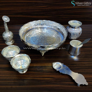 10" Flower Plate Pooja Thali | Silver Giftry | SGT20K001