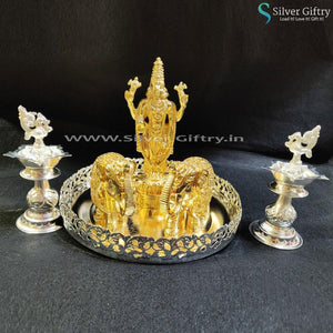 Combo of Imported Plate, Balaji idol, Elephants pair and Deepam pair. | Silver Giftry | SGT20K003
