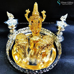 Combo of Imported Plate, Balaji idol, Elephants pair and Deepam pair. | Silver Giftry | SGT20K003