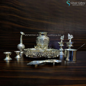 10" Imported Round Plate With German Silver Pooja Thali | Silver Giftry | SGT20K005