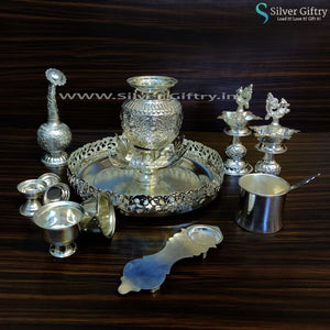 10" Imported Round Plate With German Silver Pooja Thali | Silver Giftry | SGT20K005