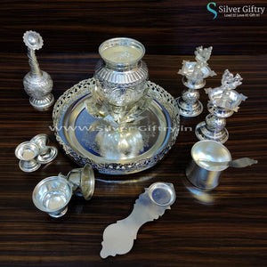 10" Imported Round Plate With German Silver Pooja Thali | Silver Giftry | SGT20K005