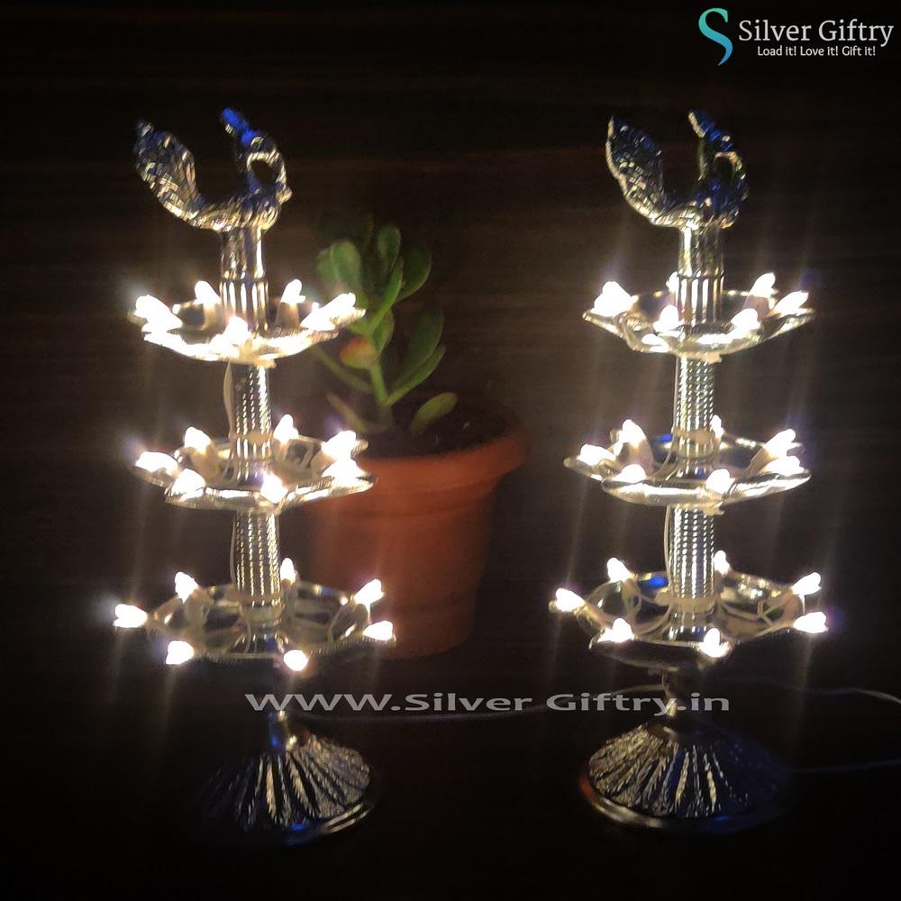 10" Metal Diya Pair | Pooja Article | Silver Giftry | SGT20K006