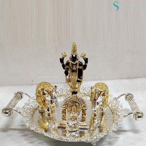 12" Imported Plate, 8.5" Balaji, 4" Lakshmi & 3" Elephants | Combo | Silver Giftry | SGT20K009