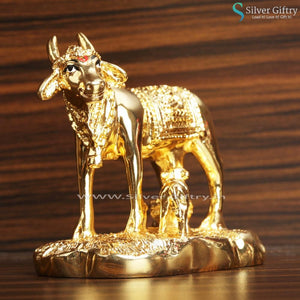 24kr Gold and Silver Cow and Calf Nandhi | Silver Giftry | SGT20K016