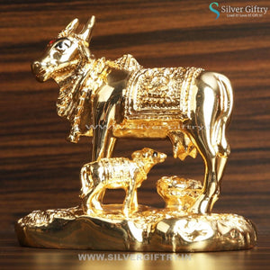 24kr Gold and Silver Cow and Calf Nandhi | Silver Giftry | SGT20K016