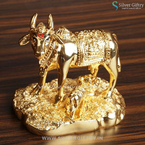 24kr Gold and Silver Cow and Calf Nandhi | Silver Giftry | SGT20K016