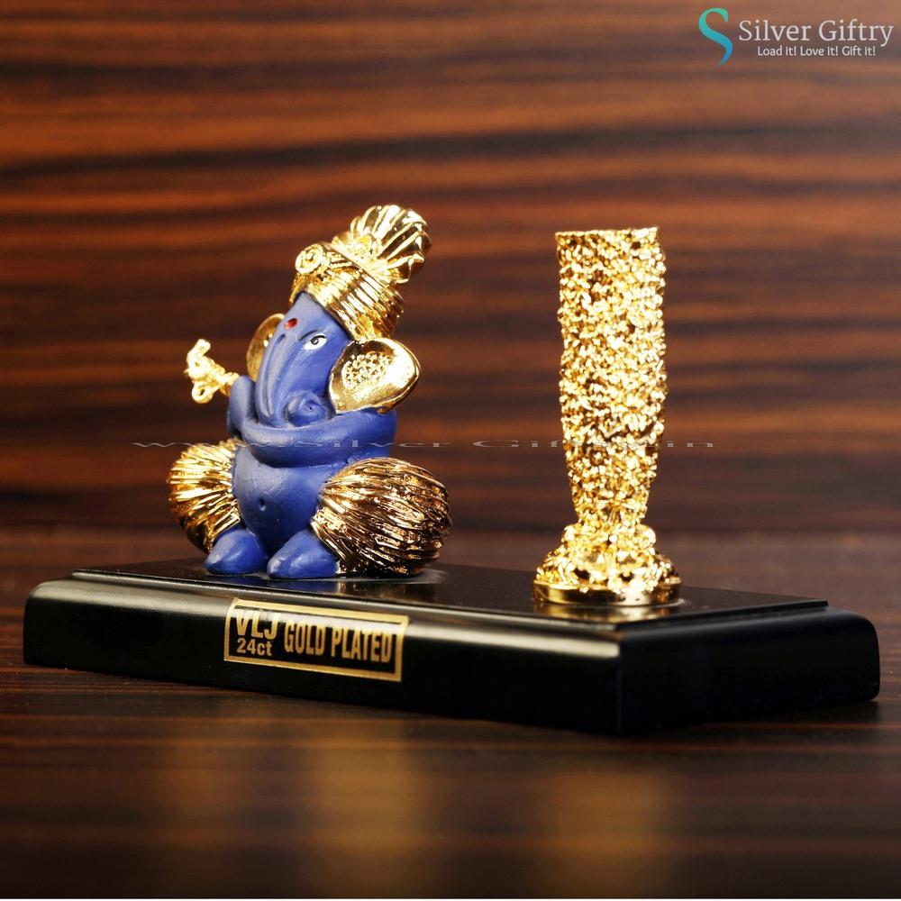 24kr Gold Ganesha With Pen Stand | Silver Giftry | SGT20K021