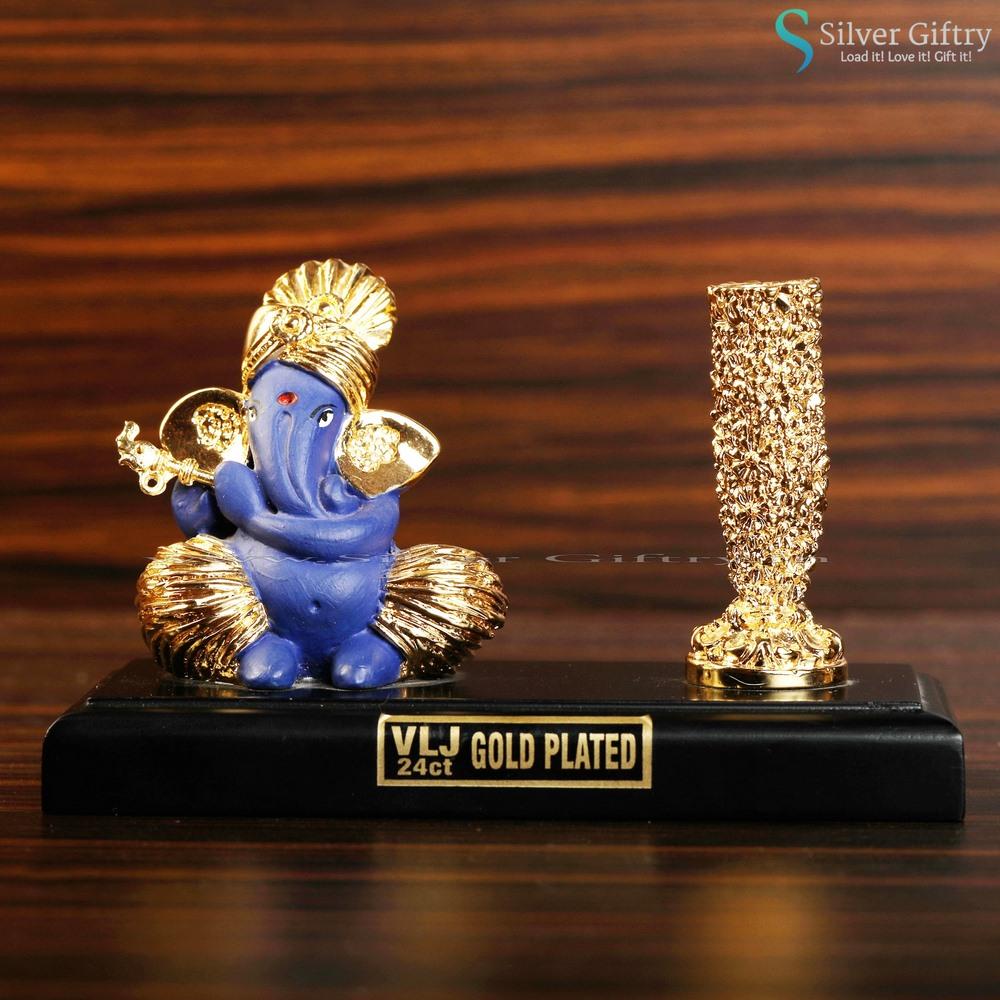 24kr Gold Ganesha With Pen Stand | Silver Giftry | SGT20K021