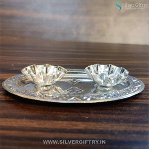 4" German Silver Kumkum Oval Shape Platter | Silver Giftry | SGT20K034