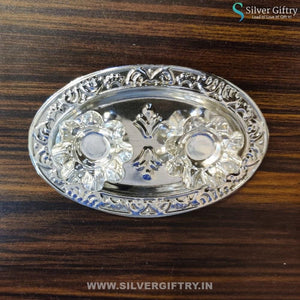 4" German Silver Kumkum Oval Shape Platter | Silver Giftry | SGT20K034