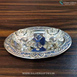 4" German Silver Kumkum Oval Shape Platter | Silver Giftry | SGT20K034