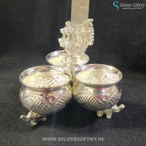 4.5" German Silver 3 Cup Peacock Bowl Set | Silver Giftry | SGT20K038