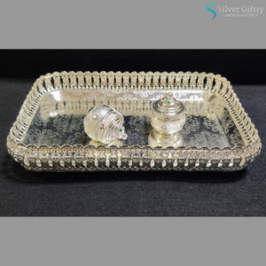 9" Imported Tray With German Silver Meena Dabbi | Silver Giftry | SGT20K055