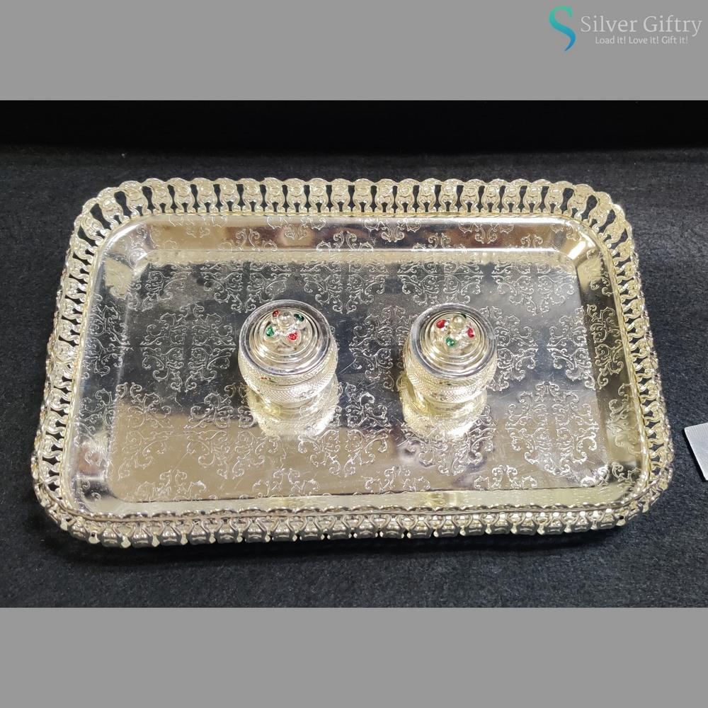 9" Imported Tray With German Silver Meena Dabbi | Silver Giftry | SGT20K055