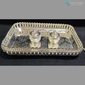 9" Imported Tray With German Silver Meena Dabbi | Silver Giftry | SGT20K055