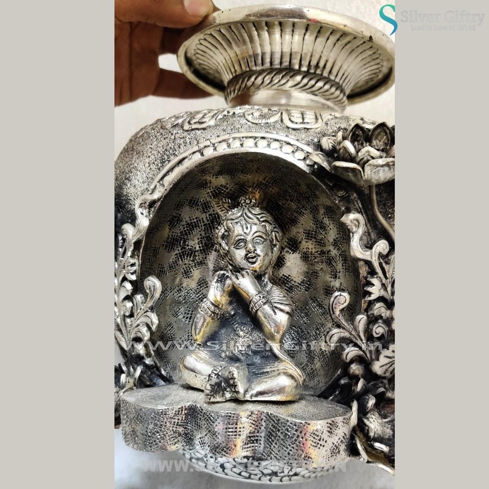 Antique German Silver Kalsha 10" Krishna Design | Silver Giftry | SGT20K073