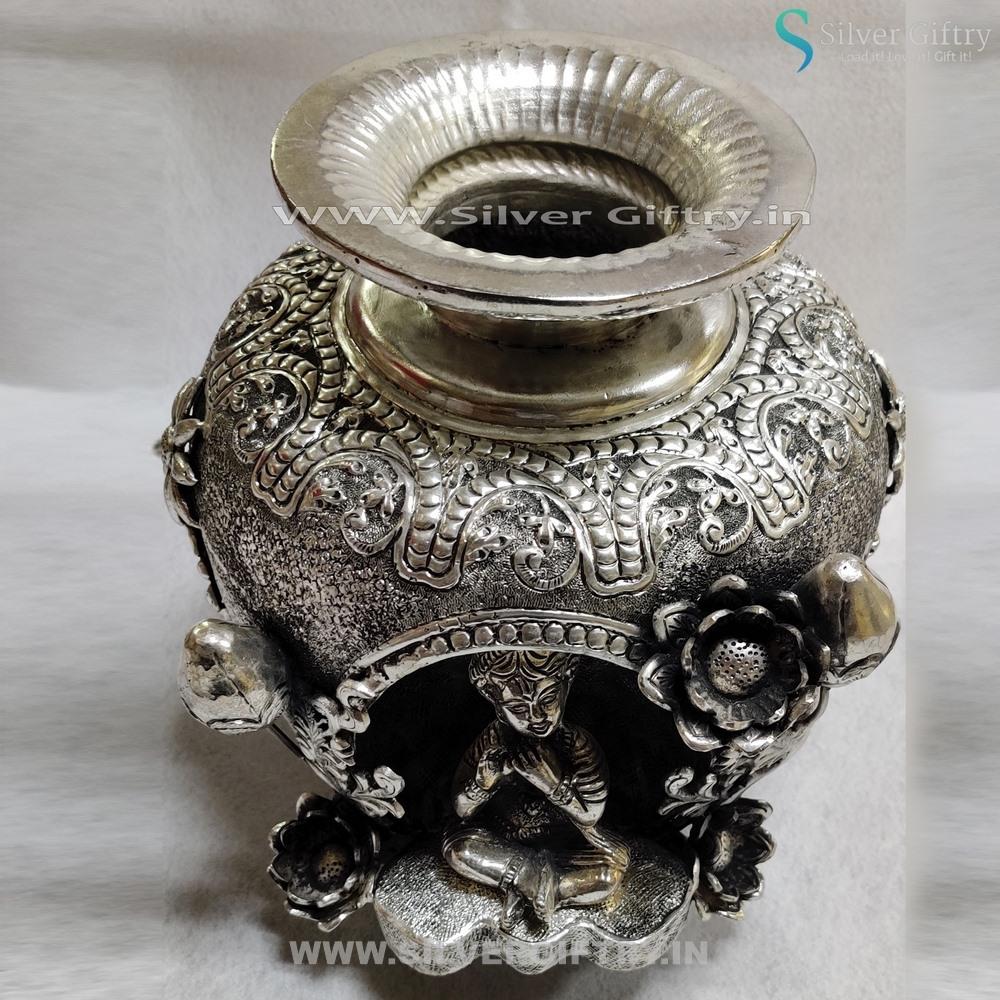 Antique German Silver Kalsha 10" Krishna Design | Silver Giftry | SGT20K073