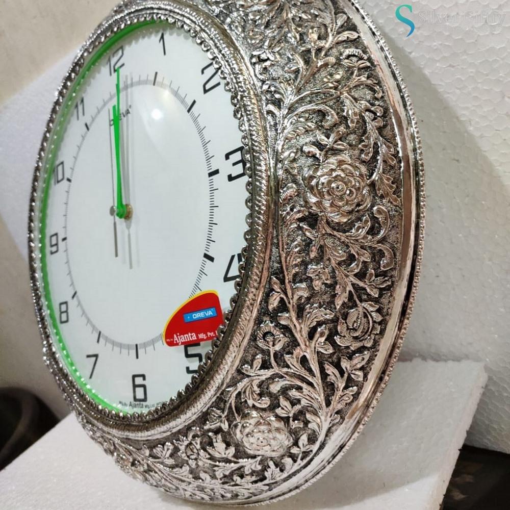 Antique German Silver Wall Clock Round 14" | Silver Giftry | SGT20K078