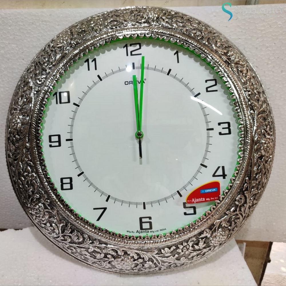 Antique German Silver Wall Clock Round 14" | Silver Giftry | SGT20K078