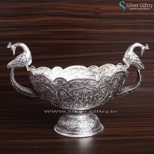 Antique Peacock Design Urli With Stand | Silver Giftry | SGT20K081