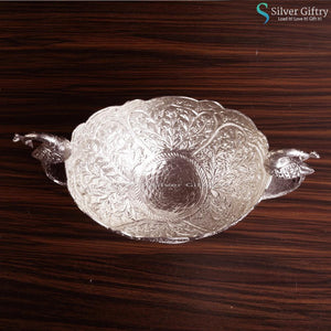 Antique Peacock Design Urli With Stand | Silver Giftry | SGT20K081